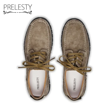Prelesty Steampunk Tarzı Marka Erkek Platform Rahat Ayakkabı Kış El Yapımı Süet Deri Yüksek Kaliteli Adamlar Ayakkabılar