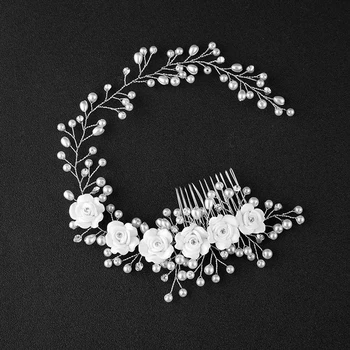 1 ADET Gelin İnci Düğün Çiçek Kız Taç Çiçek Deseni saç Bandı Saç Tarağı m15 Faux