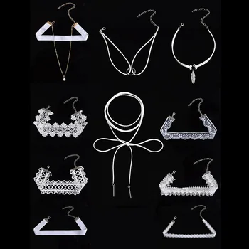 10 adet/Kadınlar Kızlar Basit Harajuku Chocker Yaka Boyun Takı Hediye için XR757 Gotik Seksi Beyaz Dantel Gerdanlık Kolye Setleri