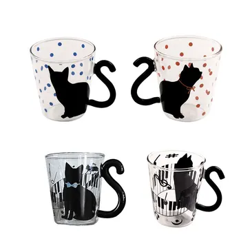 Yeni Yaratıcı Sevimli Kedi Kitty Cam Kupa Bardak Çay Bardağı Süt Kahve Fincanı Müzik/Nokta/İngilizce Kelimeler Ev Ofis Kupası