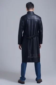 2018 Sonbahar Erkek ultra uzun deri giyim deri trençkot Gabardina de kafa derisi palto takım elbise yaka erkek deri KIS