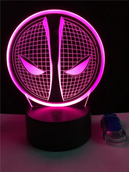 Film Şekil Deadpool 3D LED Lamba Yanılsama USB Pil Gece Işık Noel Ruh Çocuk Masa Masa lambasını Hediye Yatak Odası LED