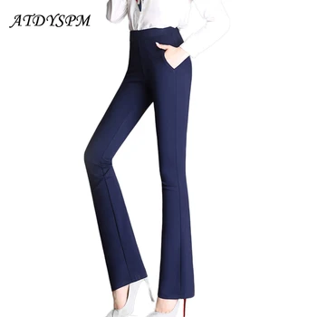 Yeni Kadın Vintage Flare Pantolon Artı Boyutu S-4XL Yüksek Bel Ofis Bayan Streç Pantolon takım Elbise Kadın Şık Rahat Pantolon Pantolon