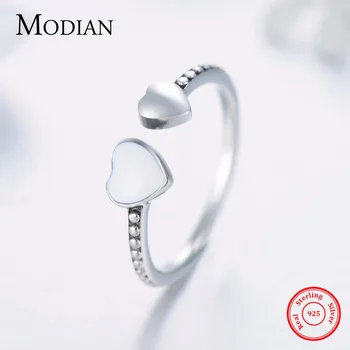 Aşk Parmak İçin Modian Gerçek Katı 925 Sterling Gümüş Çift Kalpler Yüzük Kadınlar Takı Nişan Yüzük ayarlanabilir mine