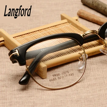 Langford marka optik çerçeve gözlük erkek yarım çerçeve TR90 vintage browline LG tasarımlar reçeteli gözlük çerçeveleri gözlük