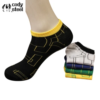Cody Çelik Tekne Çorap Adam Nefes Jacquard Erkek Pamuklu Çorap Moda Bireysellik Popüler Erkek Kısa Çorap 5pairs/lot